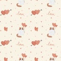 Seamless pattern with ÃÂute cat and hearts.ÃÂ  Royalty Free Stock Photo